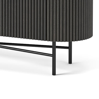 Modern Black Fluted TV Console with Marble Top