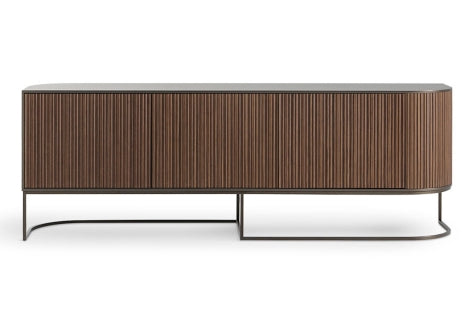 Contemporary Fluted Wooden Sideboard with Metal Base