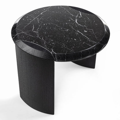 Black Marble Top Side Table with Sculpted Wooden Base