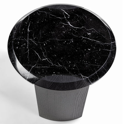 Black Marble Top Side Table with Sculpted Wooden Base