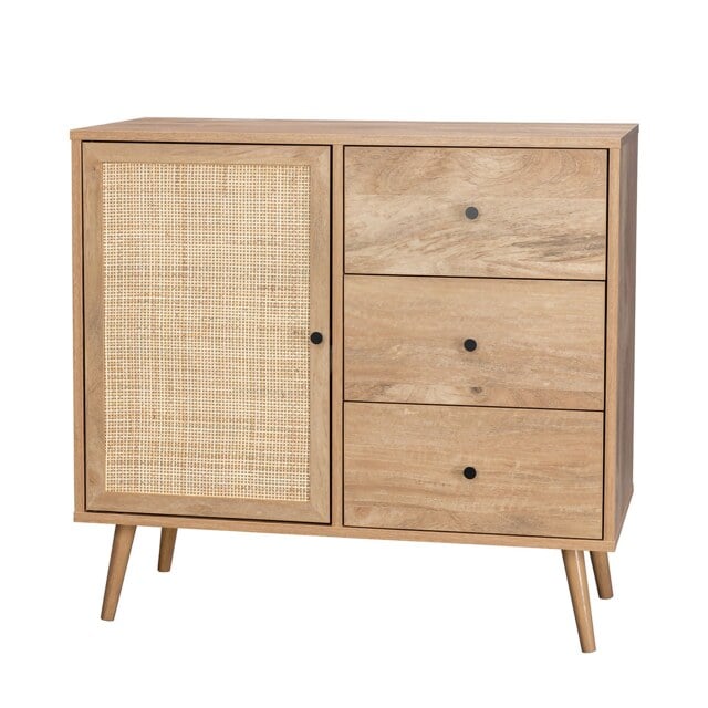 Wooden Storage Cabinet with Cane Door & Drawers