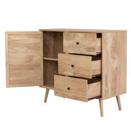 Wooden Storage Cabinet with Cane Door & Drawers