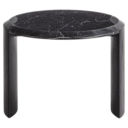 Black Marble Top Side Table with Sculpted Wooden Base