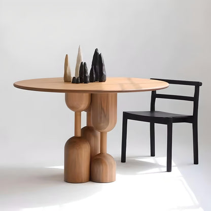 Sculptural Round Wooden Dining Table