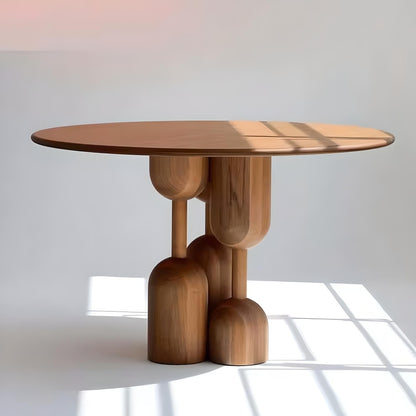 Sculptural Round Wooden Dining Table