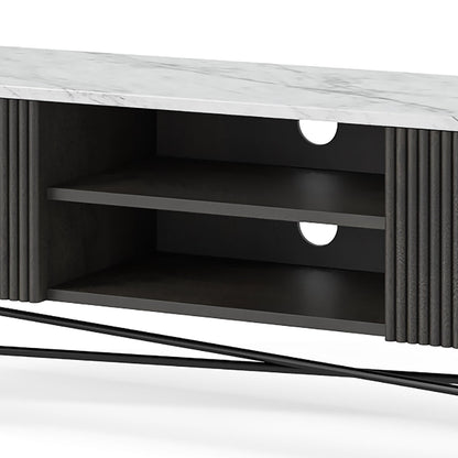 Modern Black Fluted TV Console with Marble Top