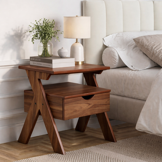 Smart Livin Linear Engineered Wood Bedside Table - Walnut Brown