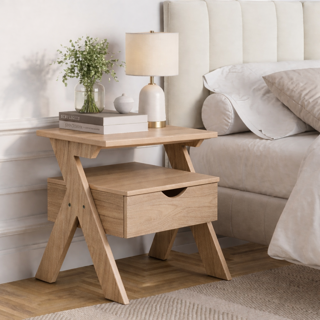 Smart Livin Linear Engineered Wood Bedside Table - Virgin Oak – Auralivin